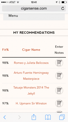 my Cigar Sense recommendations