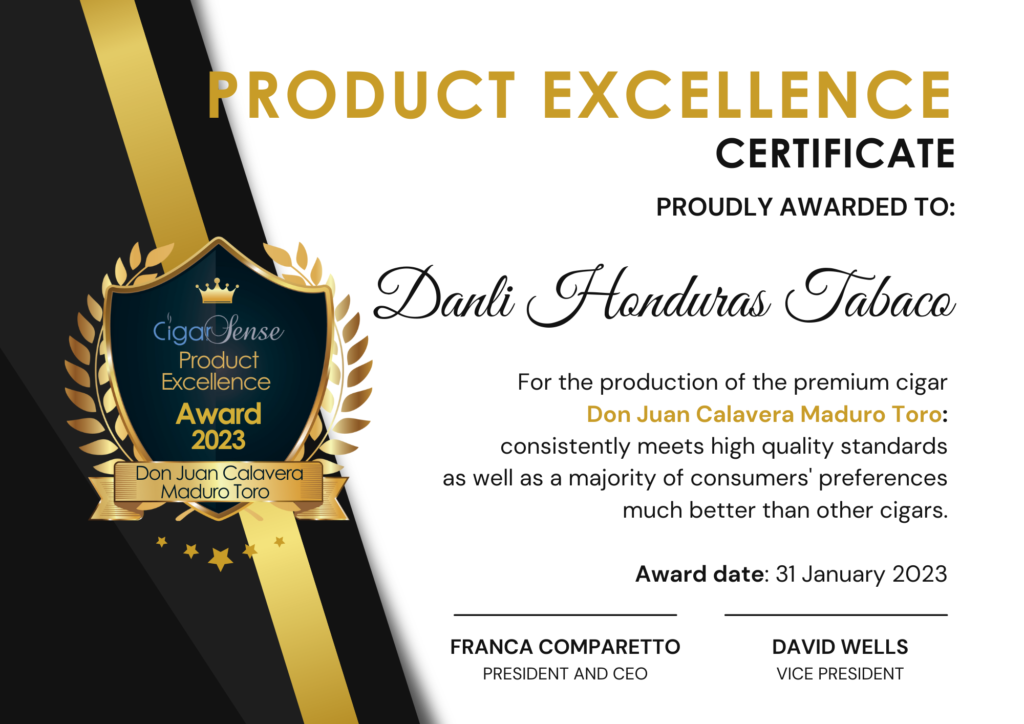 Product Excellence Award - Danli Honduras Tabaco
